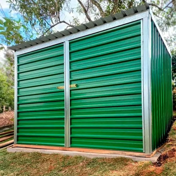 Depósito de Jardim de Aço para área externa e área interna. Mini Galpão de metal perfeito para armazenar itens como ferramentas, móveis de jardim. Compre agora